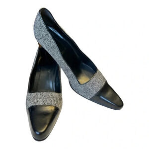 Christian Dior Classic Black White Tweed, Leather Cap, Block Heel Pumps Vintage